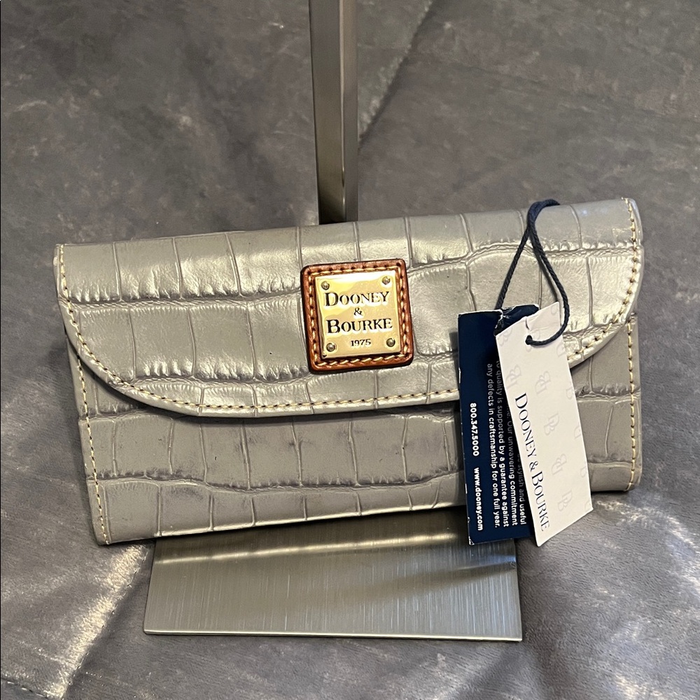 Dooney & Bourke Silver Croc-Embossed Leather Wallet